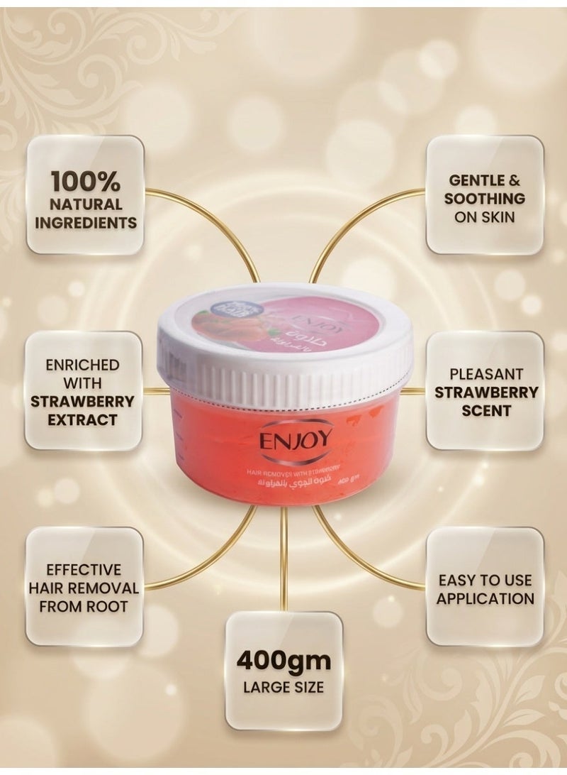 ENJOY 100% Natural Strawberry Halawa Hair Remover Paste for Silky Smooth Skin - Gentle Root Hair Removal Wax Alternative for Women & Men, 400 gm - Image 5
